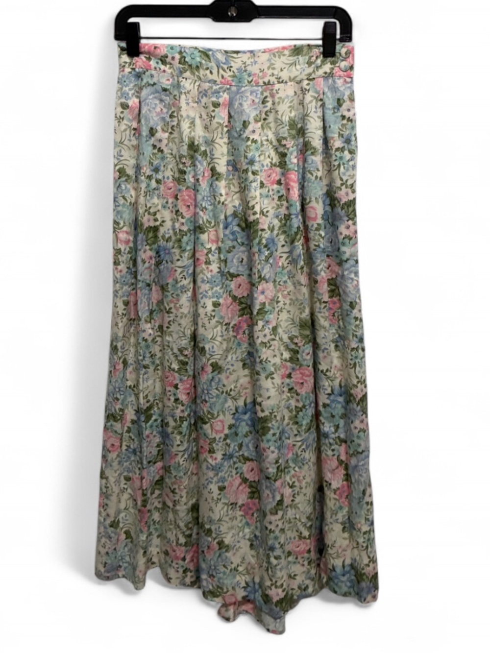 Vintage Worthingon Floral Pleated Maxi Skirt in Pastel Pink and Blue